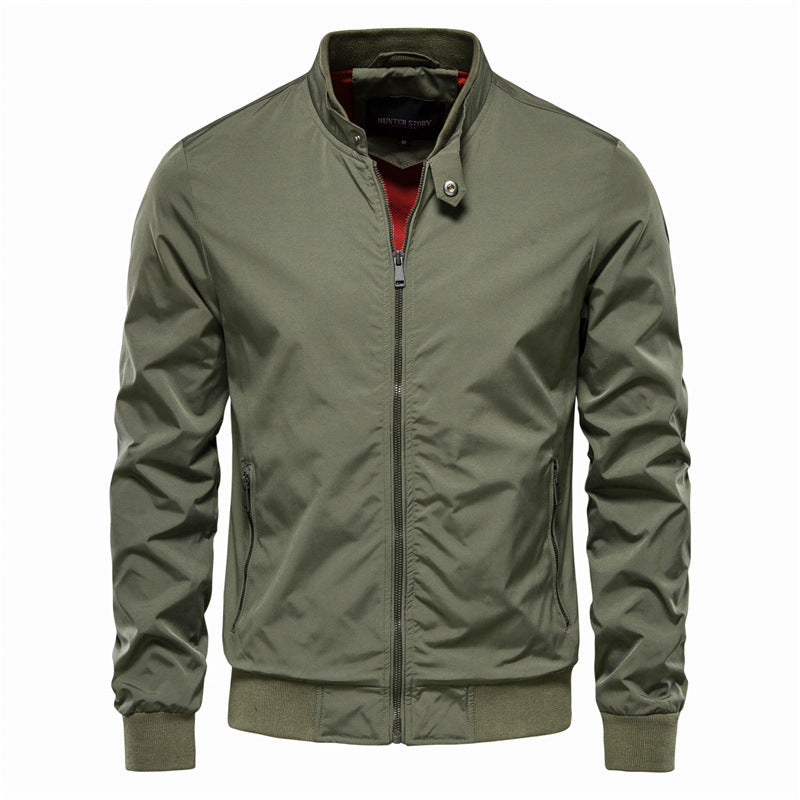 Men’s Long Sleeve Zip Jacket – Stand Collar Casual Outwear with Pockets