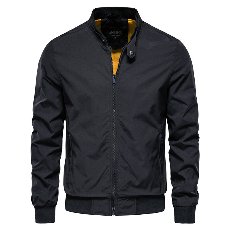 Men’s Long Sleeve Zip Jacket – Stand Collar Casual Outwear with Pockets