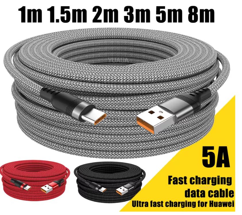 USB TYPE C Cable 5A Super Fast Charge Cable for Huawei 3m 5m 8m USB C Extension Cable for Samsung Xiaomi oppo oneplus Universal