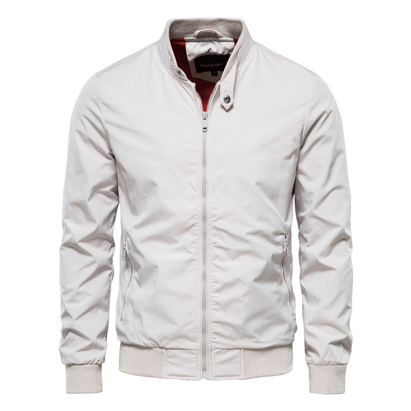 Men’s Long Sleeve Zip Jacket – Stand Collar Casual Outwear with Pockets