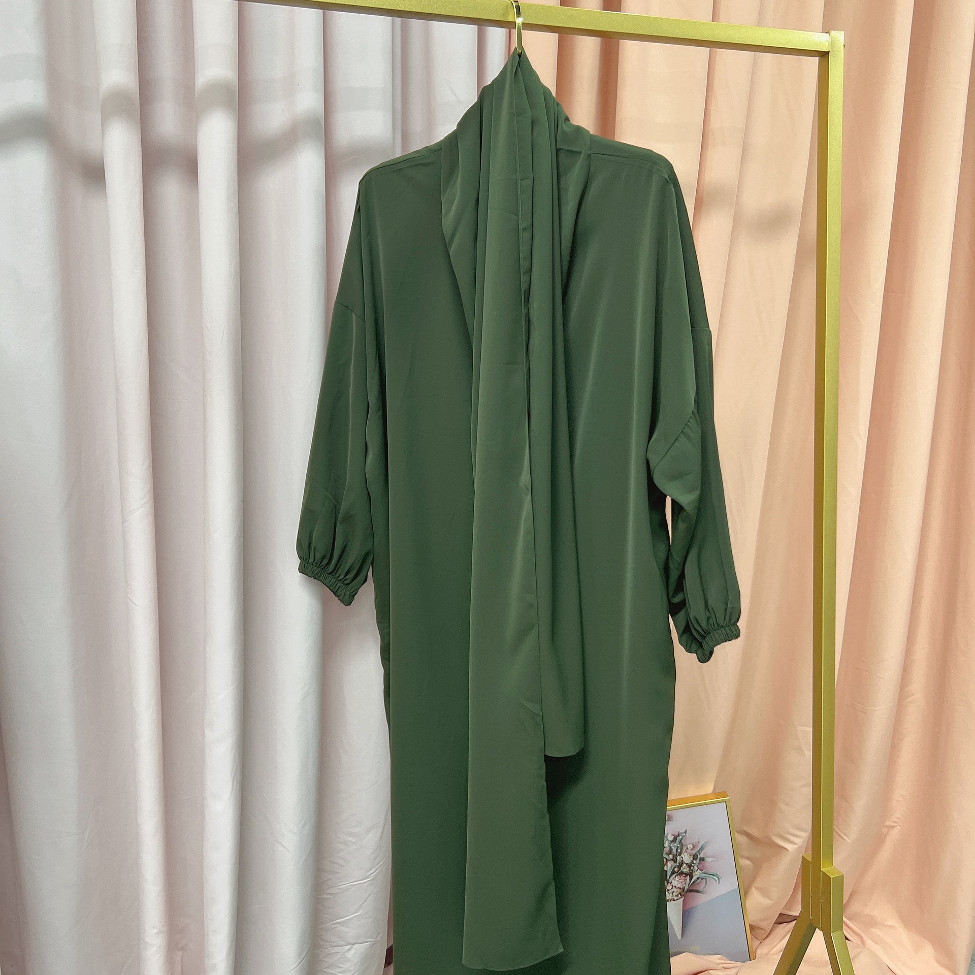 Arabic Solid Color Hooded Robe Dress