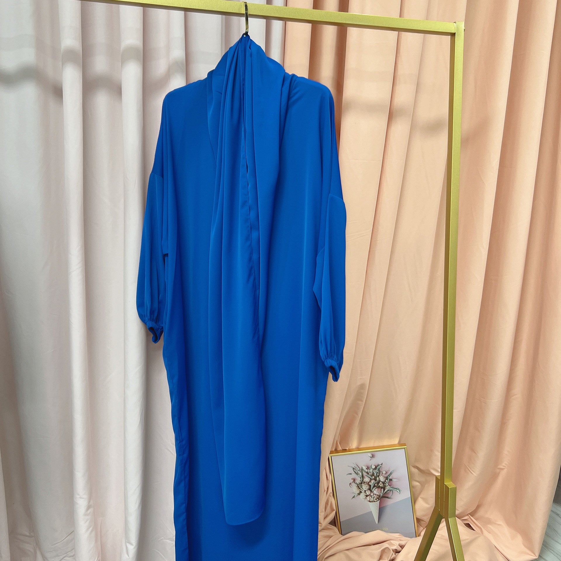 Arabic Solid Color Hooded Robe Dress