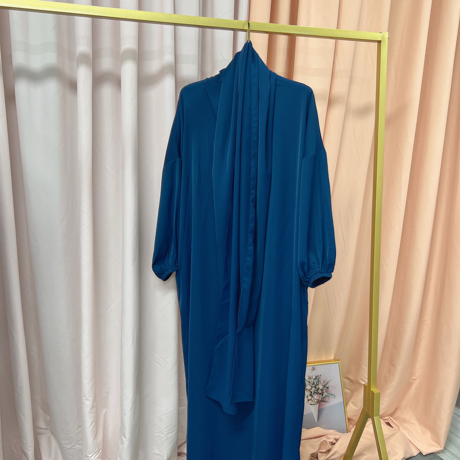 Arabic Solid Color Hooded Robe Dress