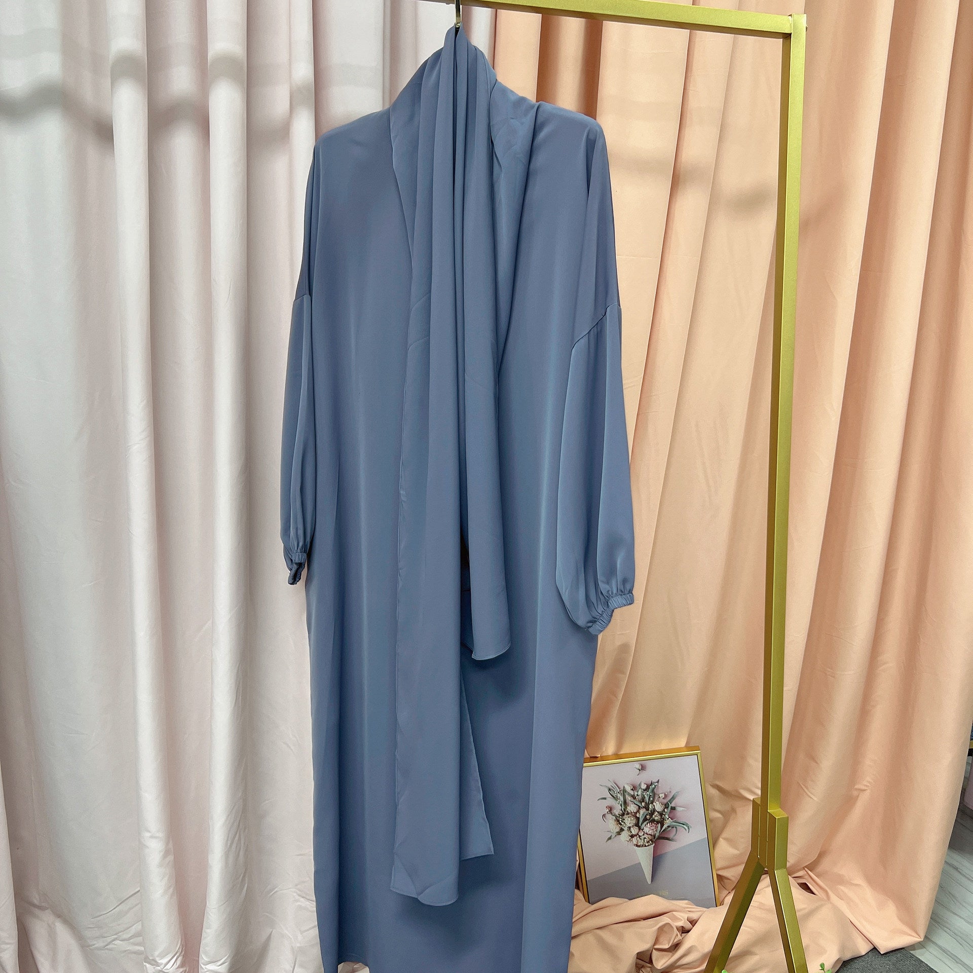 Arabic Solid Color Hooded Robe Dress