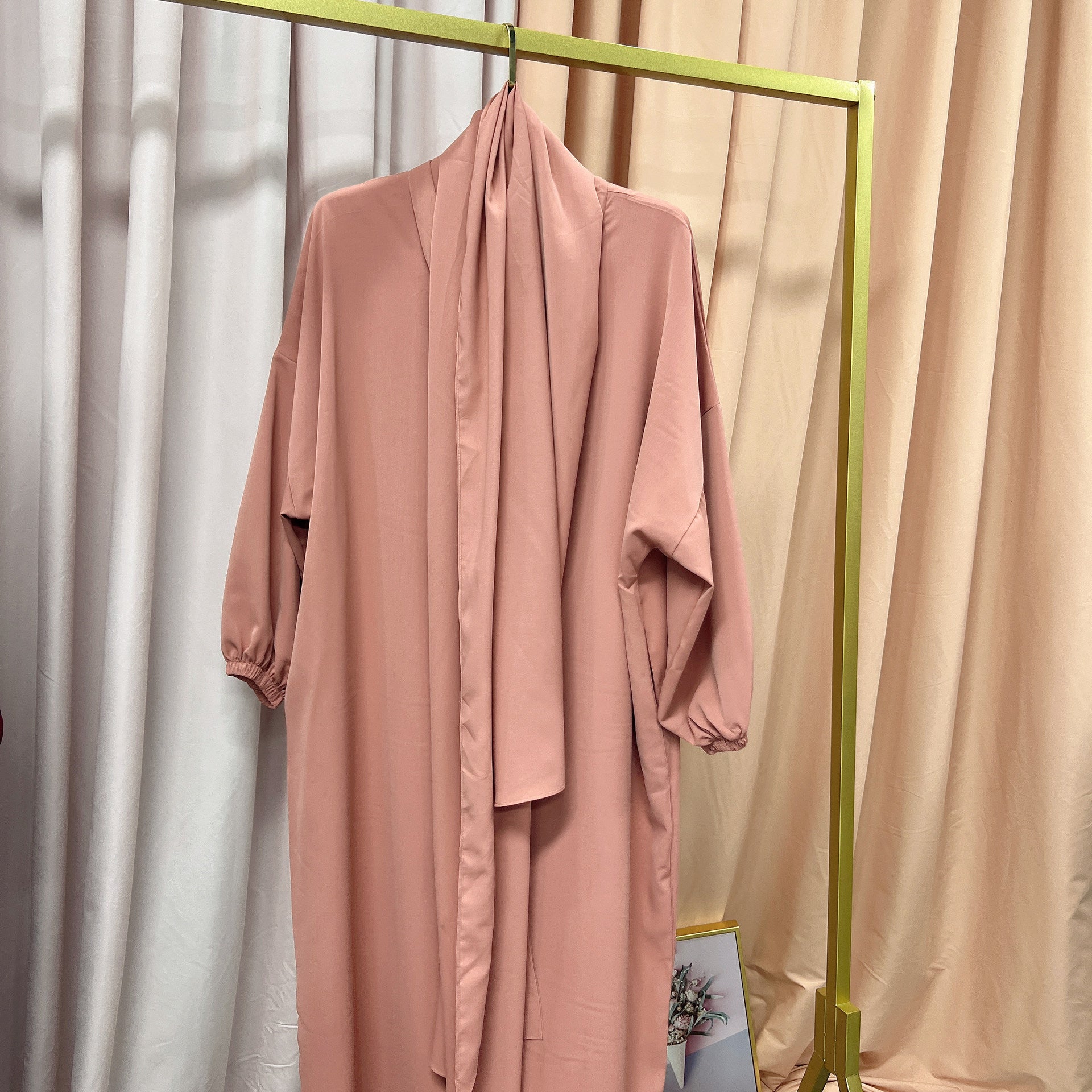 Arabic Solid Color Hooded Robe Dress