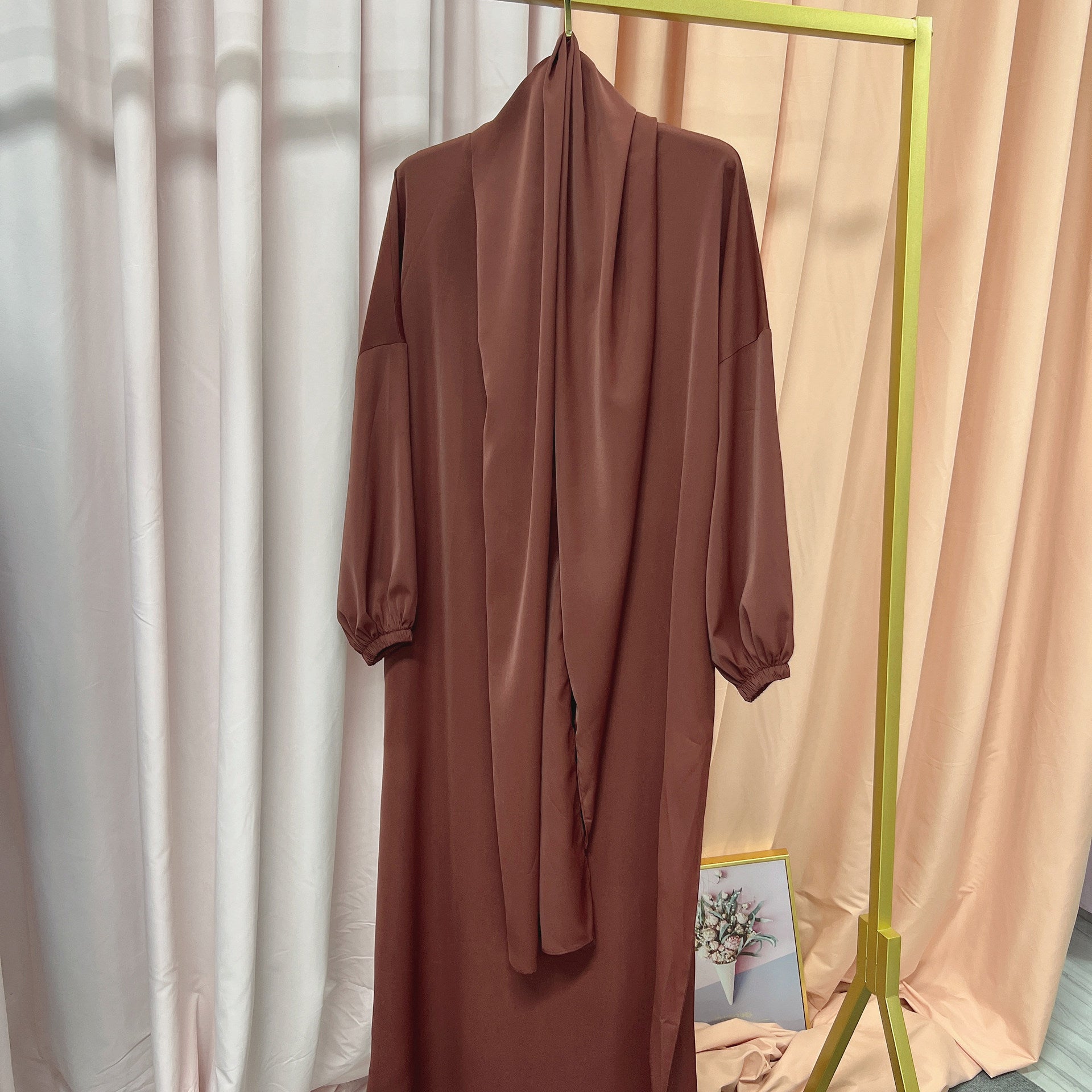 Arabic Solid Color Hooded Robe Dress