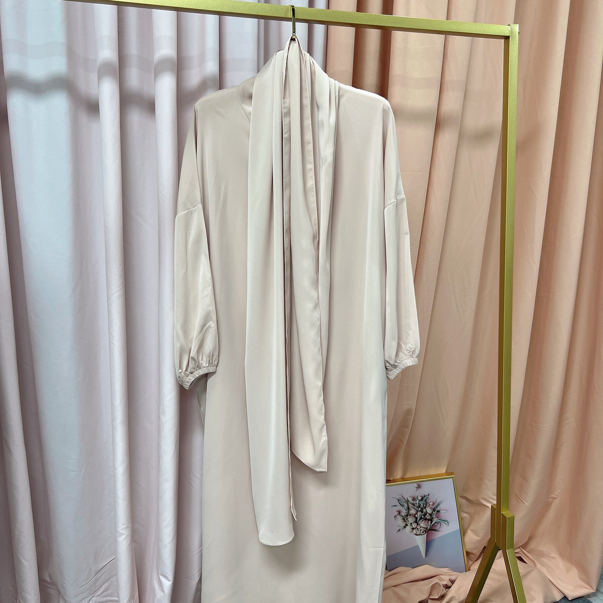 Arabic Solid Color Hooded Robe Dress