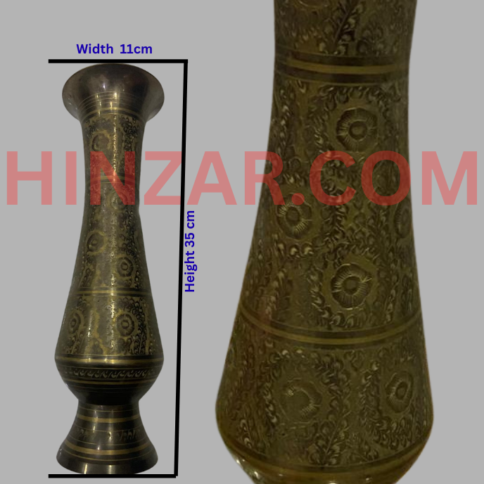 Antique Indo-Persian Hand-Chased Brass Vase — Floral Medallion Motif