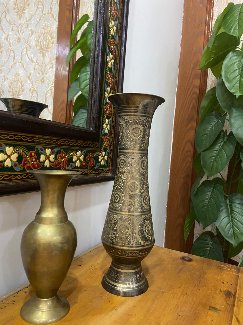 Antique Indo-Persian Hand-Chased Brass Vase — Floral Medallion Motif