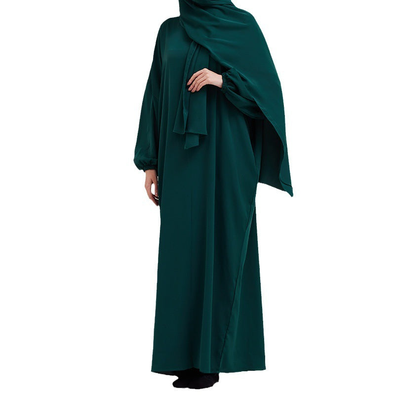 Arabic Solid Color Hooded Robe Dress