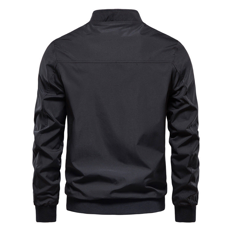 Men’s Long Sleeve Zip Jacket – Stand Collar Casual Outwear with Pockets