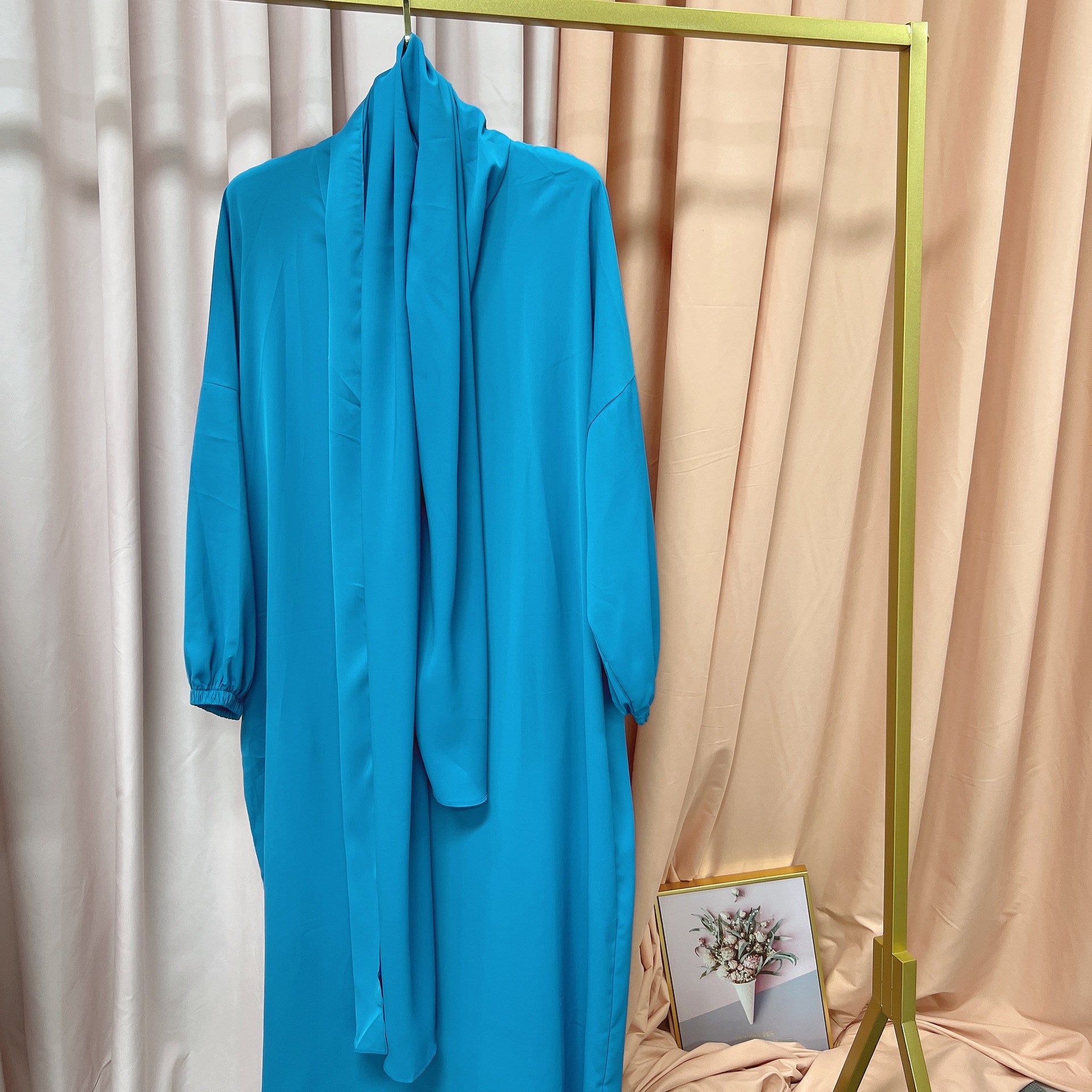 Arabic Solid Color Hooded Robe Dress