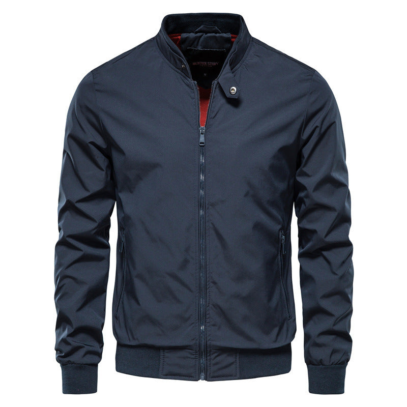Men’s Long Sleeve Zip Jacket – Stand Collar Casual Outwear with Pockets