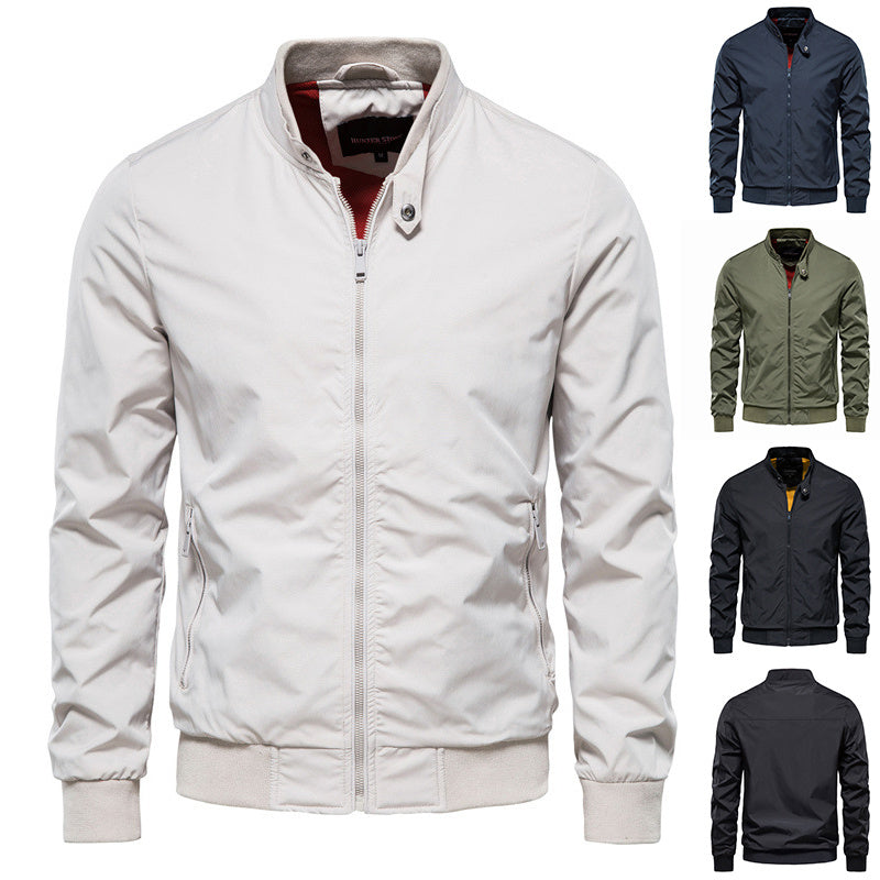 Men’s Long Sleeve Zip Jacket – Stand Collar Casual Outwear with Pockets