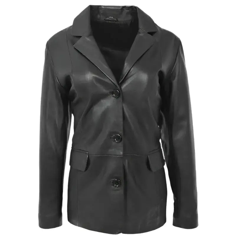 Women's Black Leather Blazer