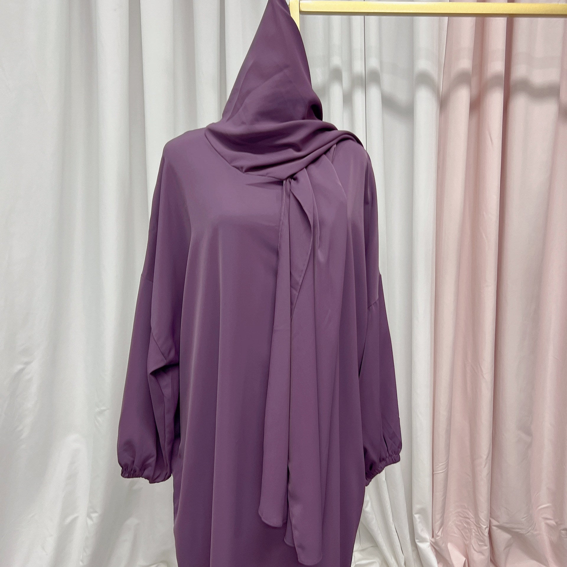 Arabic Solid Color Hooded Robe Dress