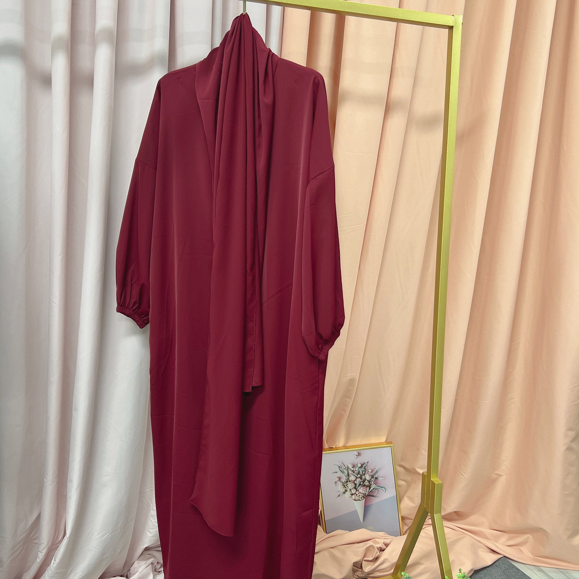 Arabic Solid Color Hooded Robe Dress