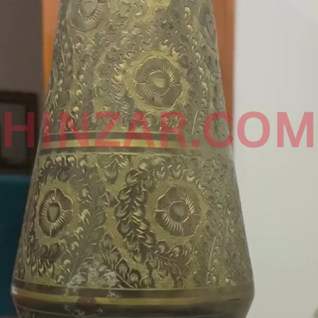 Antique Indo-Persian Hand-Chased Brass Vase — Floral Medallion Motif